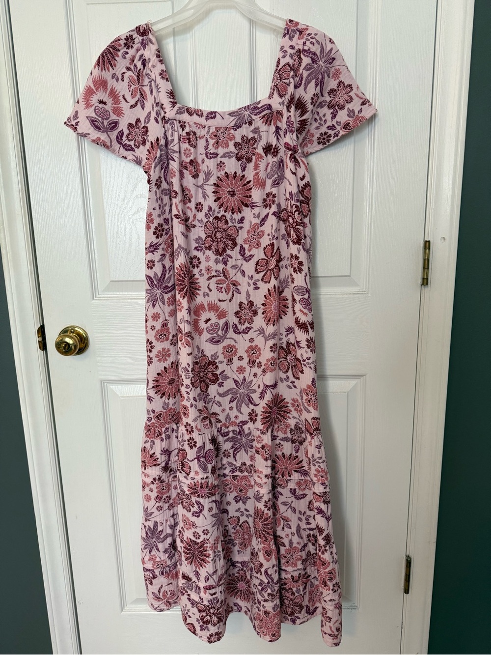 Sonoma Pink and Mauve Floral Square-Neck Midi Dress